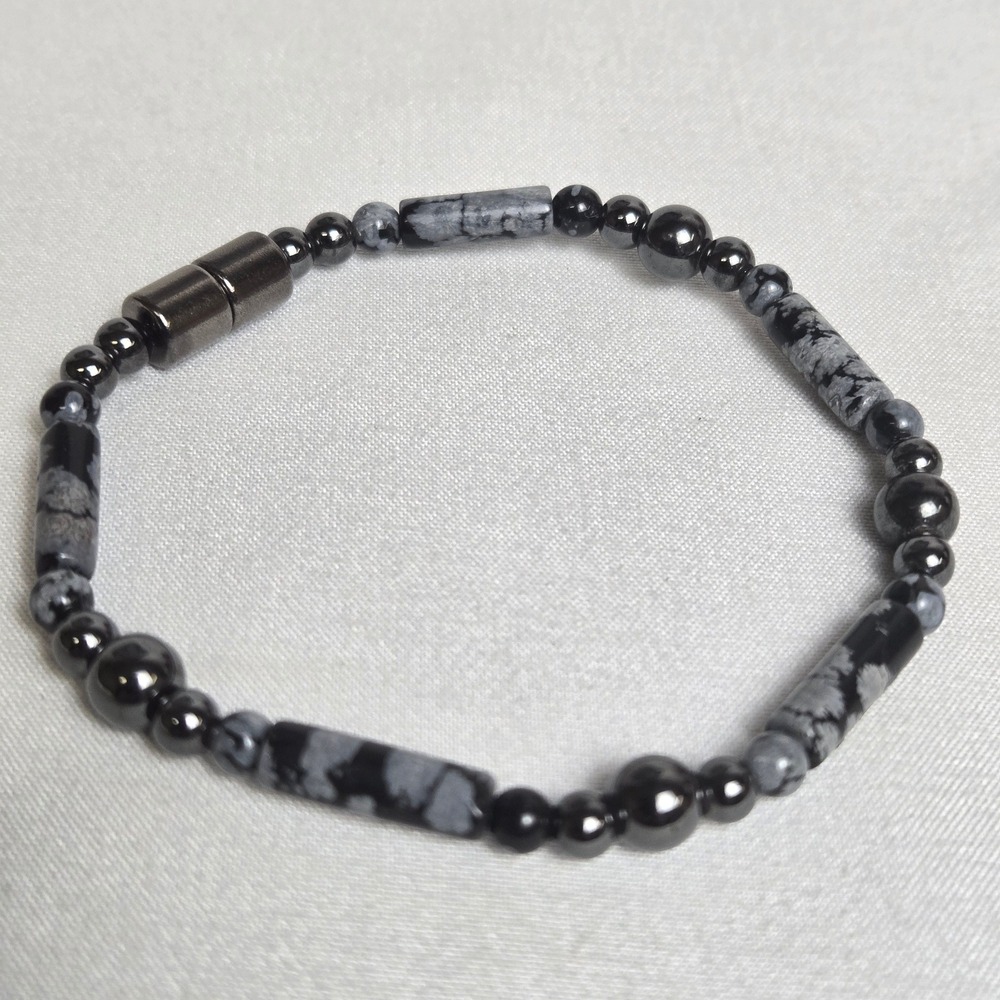 Hematite & Obsidian Magnetic Beaded Bracelet Black Gray